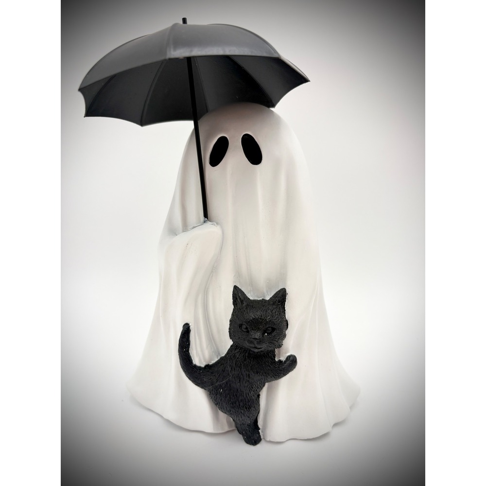Ghost with Black Cat Under Umbrella Halloween Decoration Spooky Decor